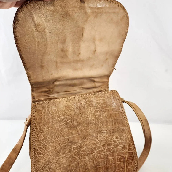 Vintage Alligator Skin Purse Shoulder  Bag Womens Crossbody Light Beige - Picture 10 of 16